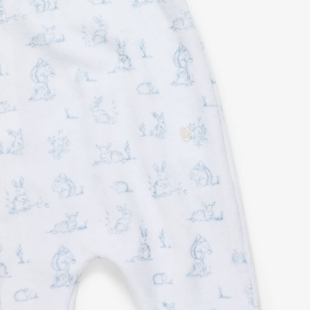 Patachou-Boys Blue Velour Babygrow with Woodland Animals Print | Childrensalon
