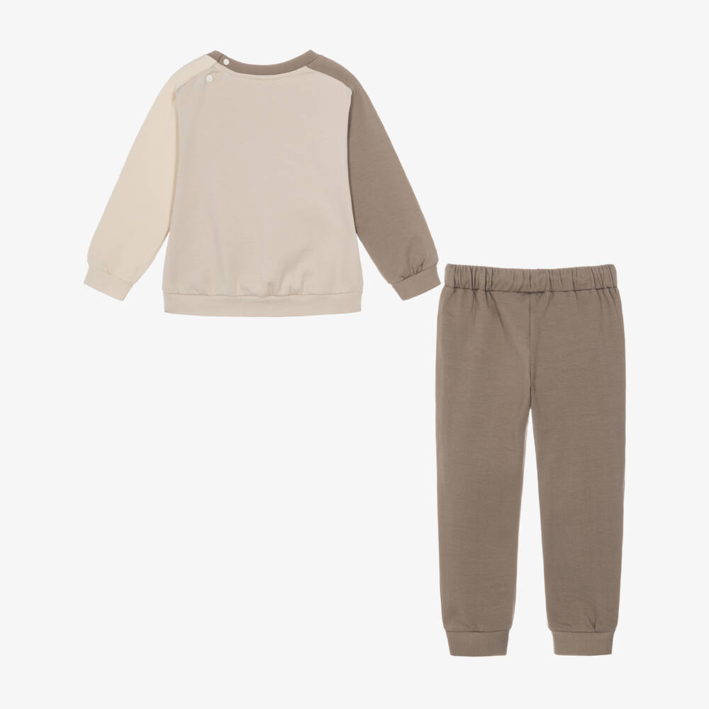 Patachou-Boys Brown & Beige Tracksuit with Racehorse Embroidery | Childrensalon