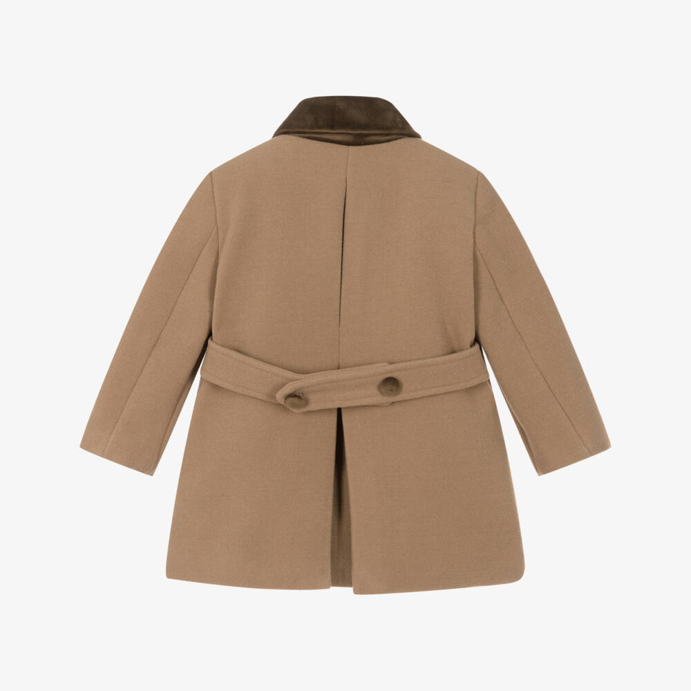 Patachou-Boys Brown Felted Coat with Velvet Collar | Childrensalon