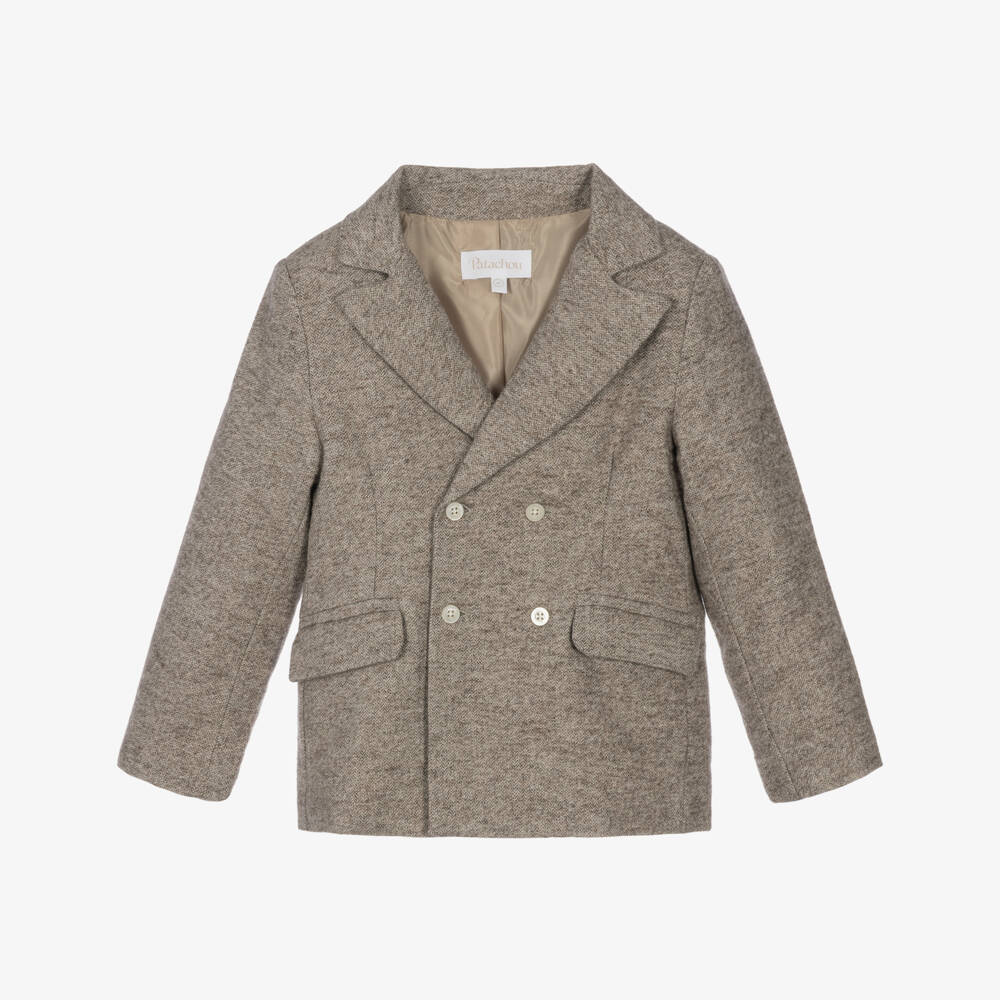 Patachou-Boys Brown Herringbone Blazer | Childrensalon