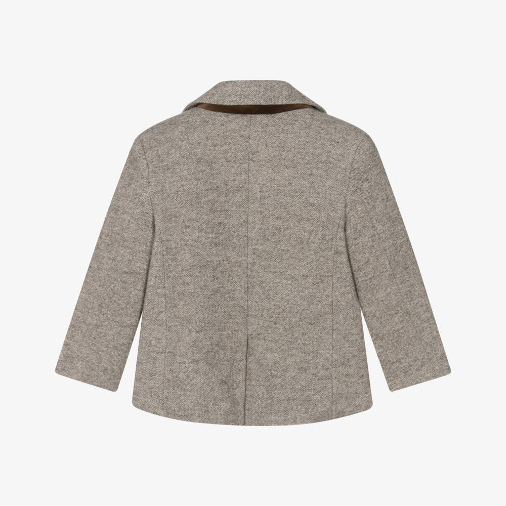 Patachou-Boys Brown Herringbone Felted Blazer | Childrensalon