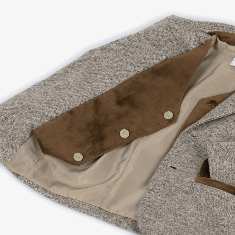 Patachou-Boys Brown Herringbone Felted Blazer | Childrensalon