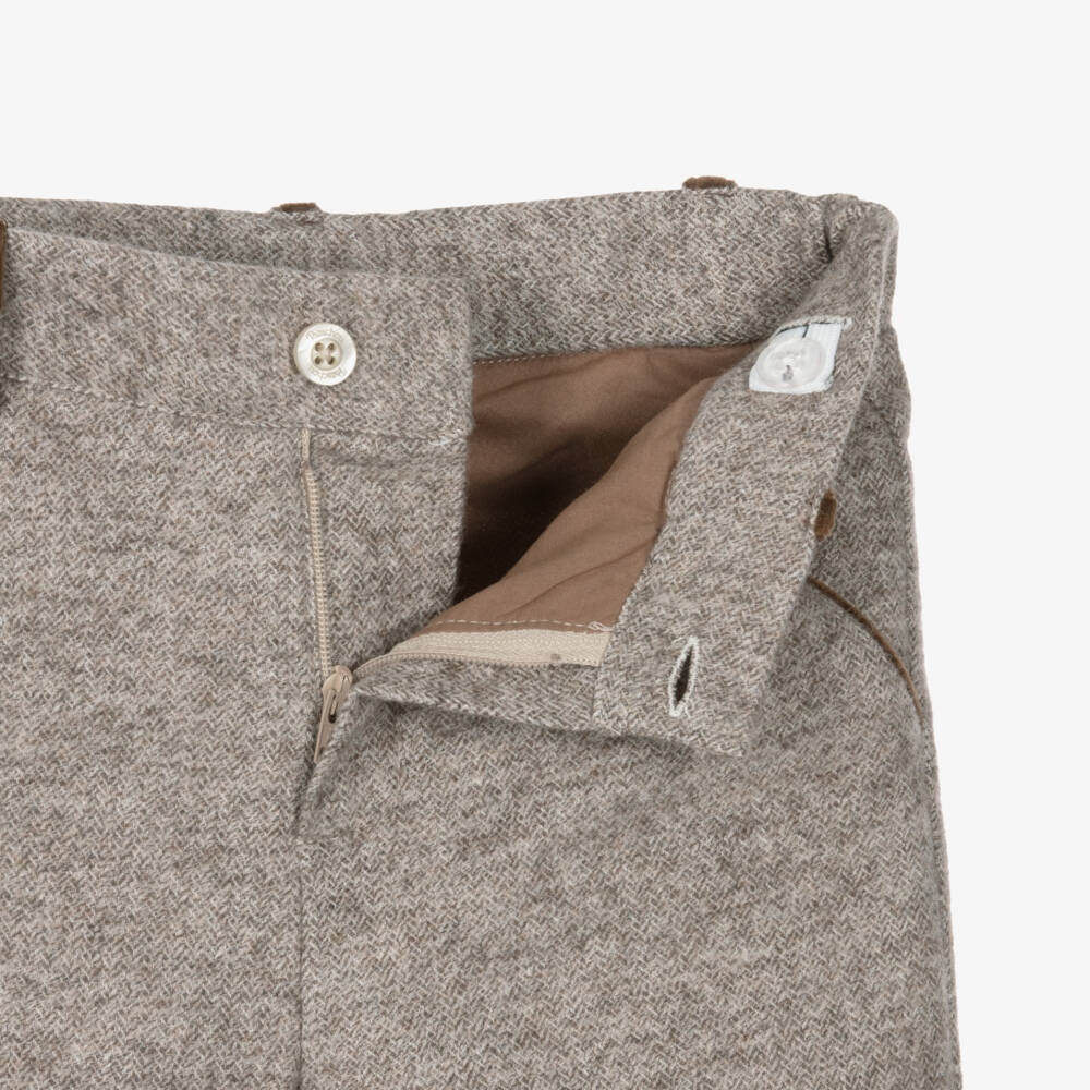 Patachou-Boys Brown Herringbone Felted Trousers | Childrensalon