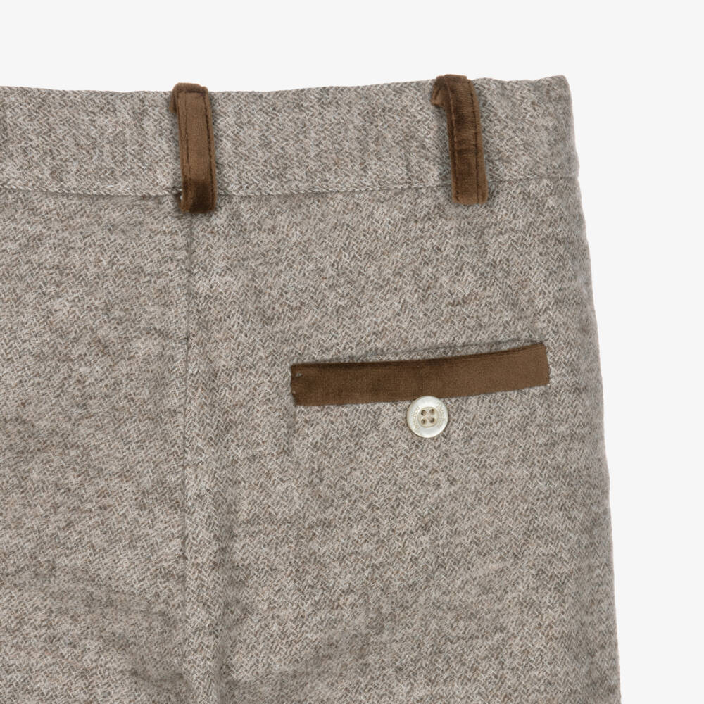 Patachou-Boys Brown Herringbone Felted Trousers | Childrensalon