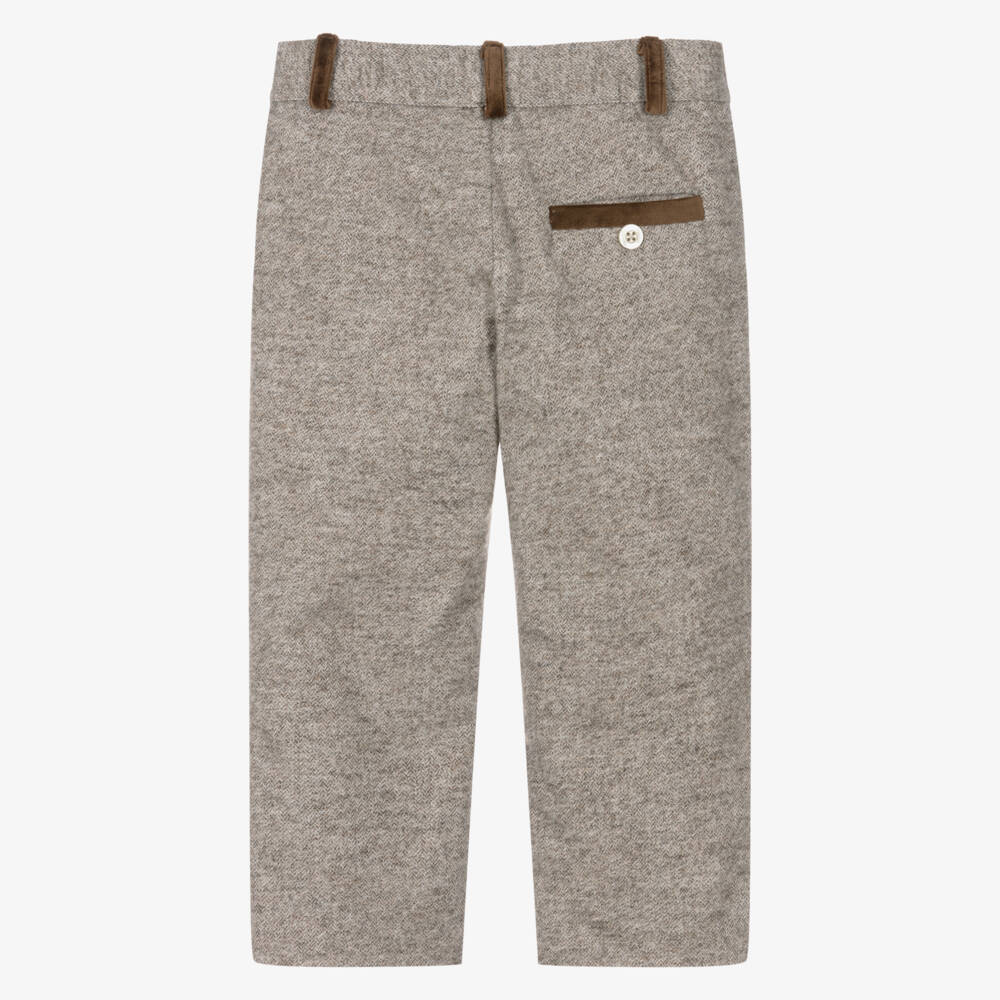 Patachou-Boys Brown Herringbone Felted Trousers | Childrensalon