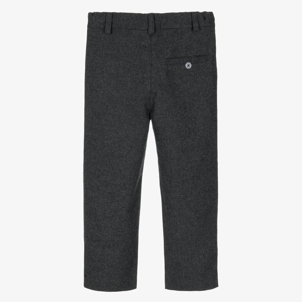 Patachou-Boys Dark Grey Brushed Cotton Trousers with Button Tab | Childrensalon