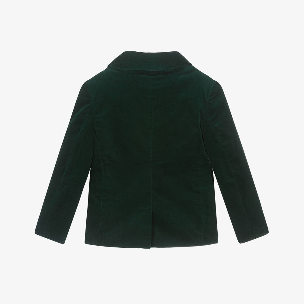Patachou-Boys Forest Green Velvet Double-Breasted Blazer | Childrensalon