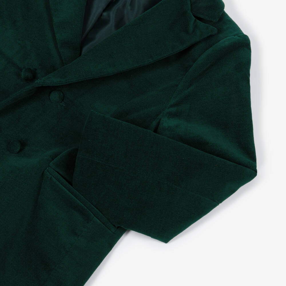 Patachou-Boys Forest Green Velvet Double-Breasted Blazer | Childrensalon