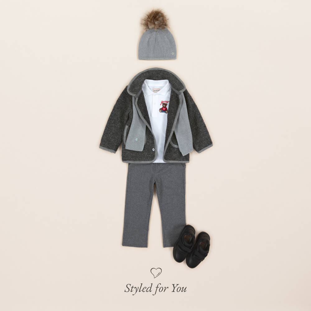 Patachou-Boys Grey Bouclé Jacket with Patch Pockets | Childrensalon