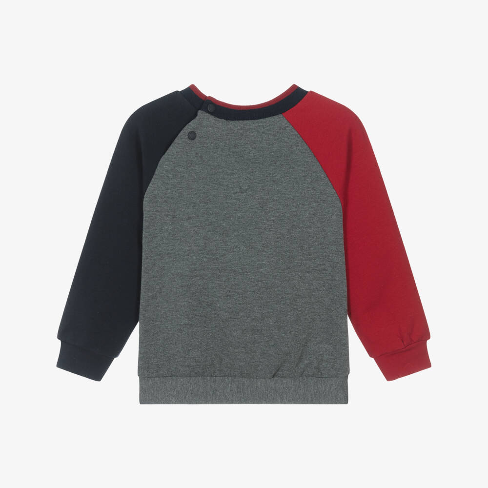 Patachou-Boys Grey Cotton Sweatshirt with Embroidered Puppy | Childrensalon