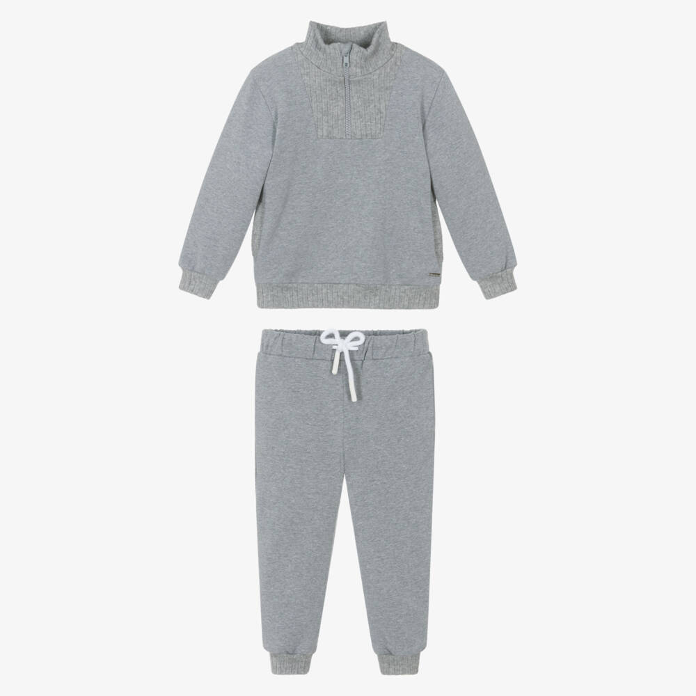 Patachou-Boys Grey Marl Cotton Half-Zip Tracksuit | Childrensalon