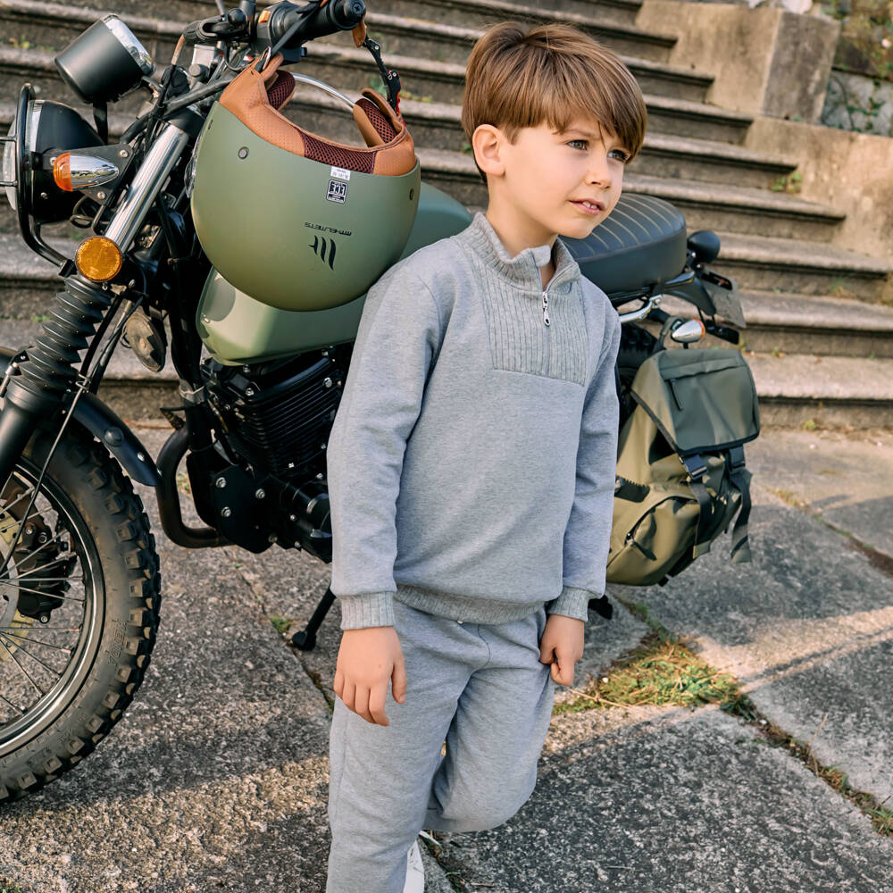 Patachou-Boys Grey Marl Cotton Half-Zip Tracksuit | Childrensalon