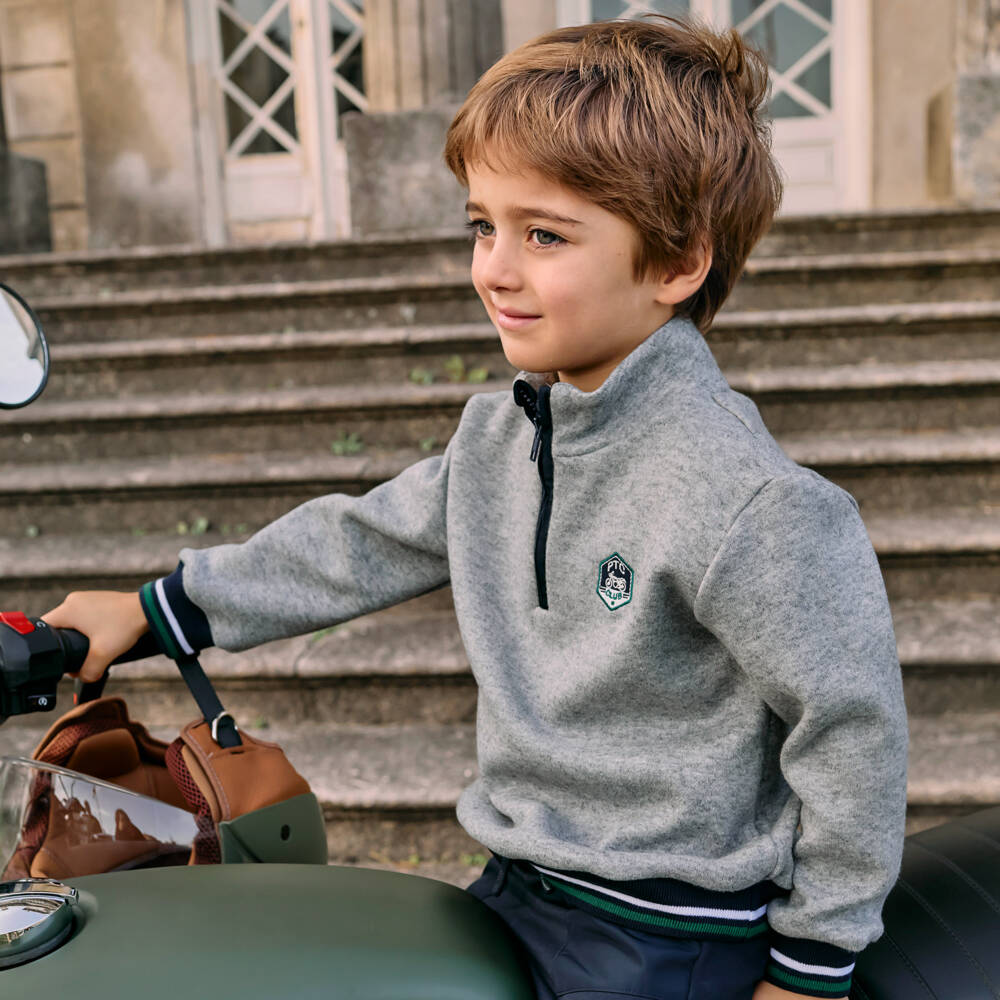 Patachou-Boys Grey Marl Knitted Half-Zip Sweater | Childrensalon