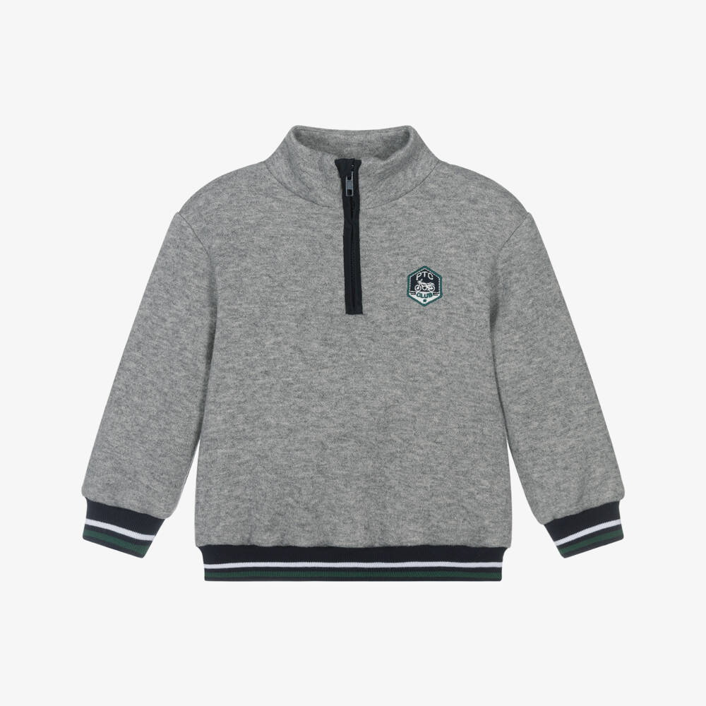 Patachou-بلوفر بنصف سحاب محبوك لون رمادي للأولاد  | Childrensalon