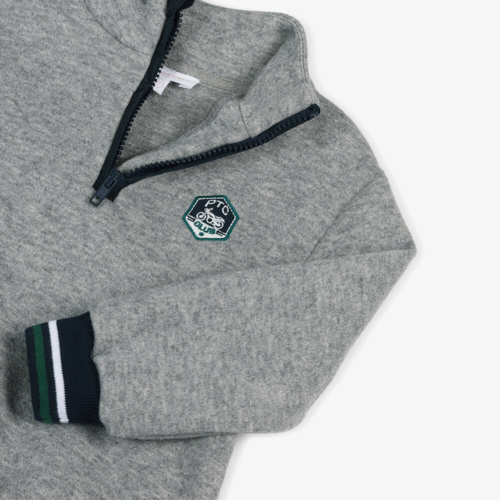 Patachou-بلوفر بنصف سحاب محبوك لون رمادي للأولاد  | Childrensalon