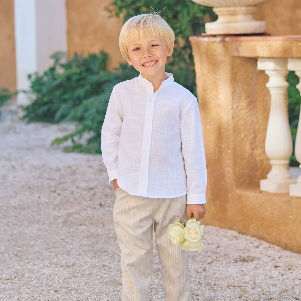 Patachou-Boys Ivory & Beige Pinstripe Trouser Set | Childrensalon