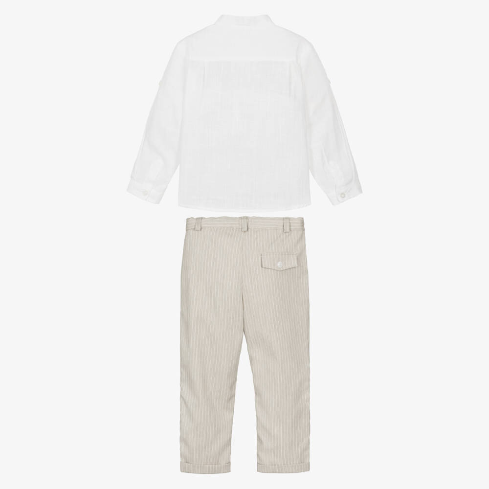 Patachou-Boys Ivory & Beige Pinstripe Trouser Set | Childrensalon