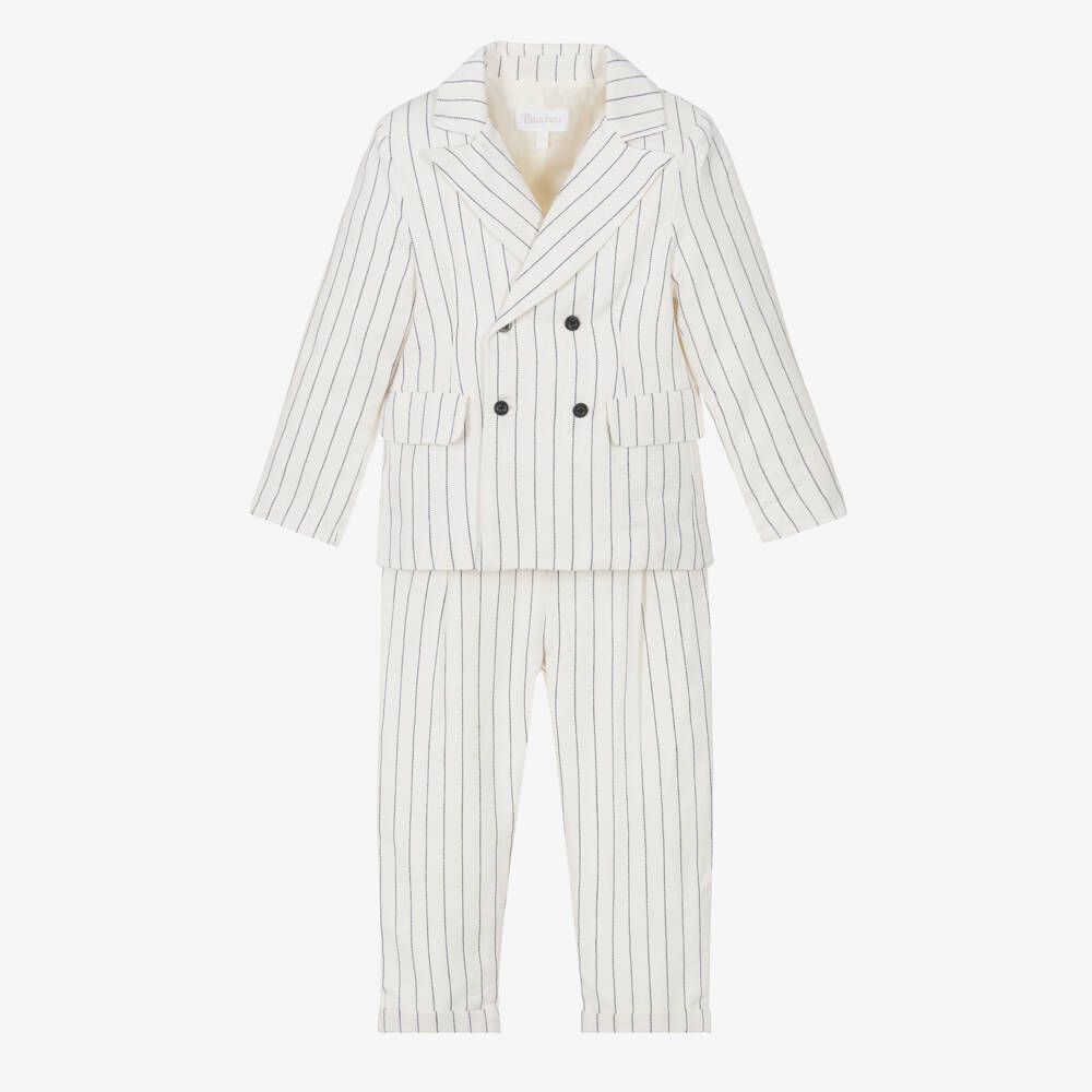 Patachou-Boys Ivory Cotton & Linen Pinstripe Suit | Childrensalon