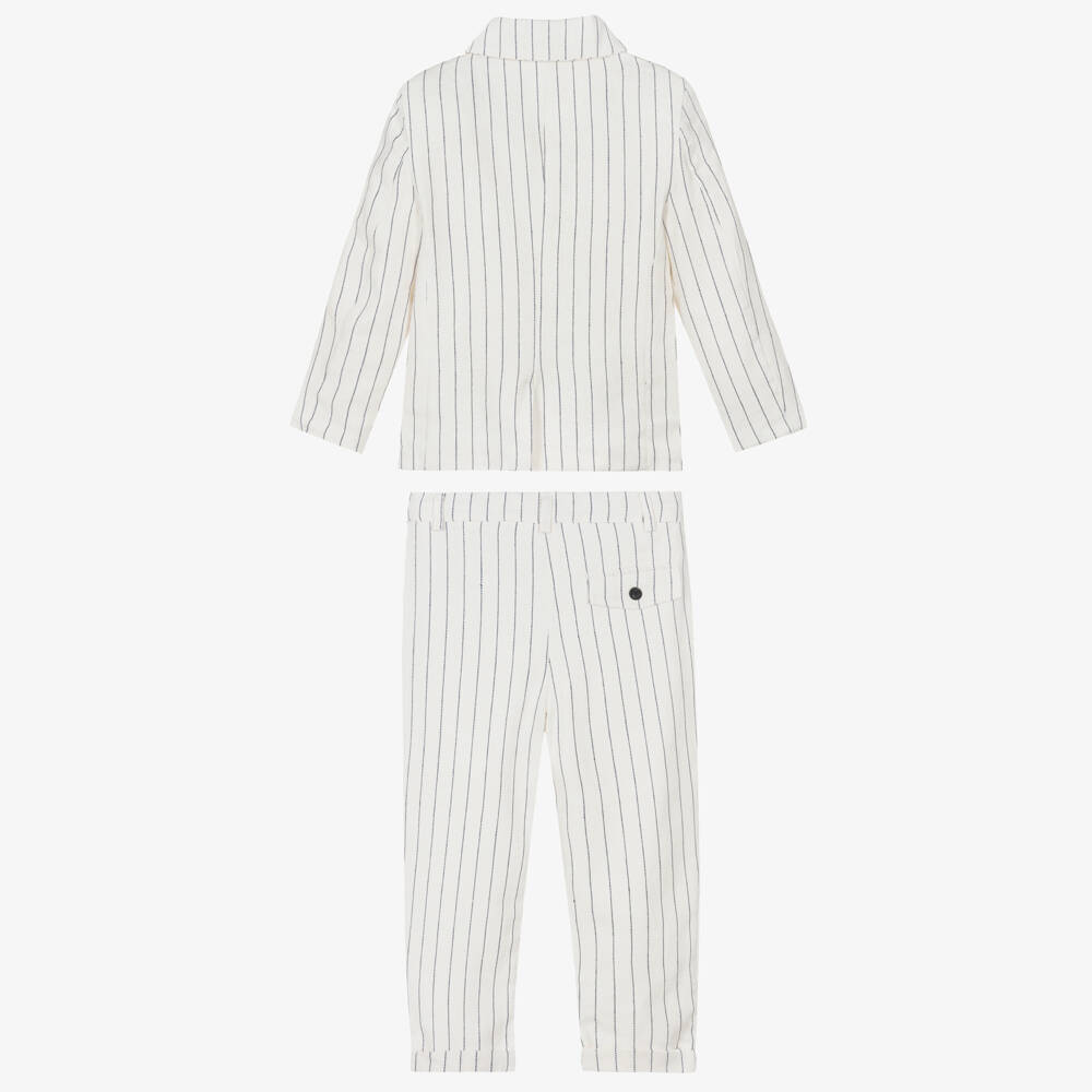 Patachou-Boys Ivory Cotton & Linen Pinstripe Suit | Childrensalon