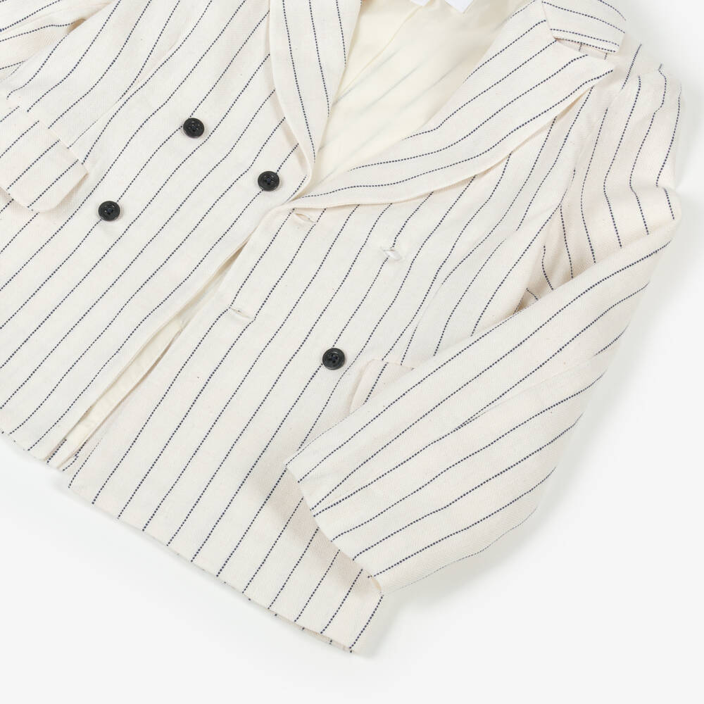 Patachou-Boys Ivory Cotton & Linen Pinstripe Suit | Childrensalon