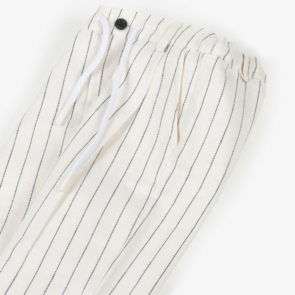 Patachou-Boys Ivory Cotton & Linen Pinstripe Suit | Childrensalon