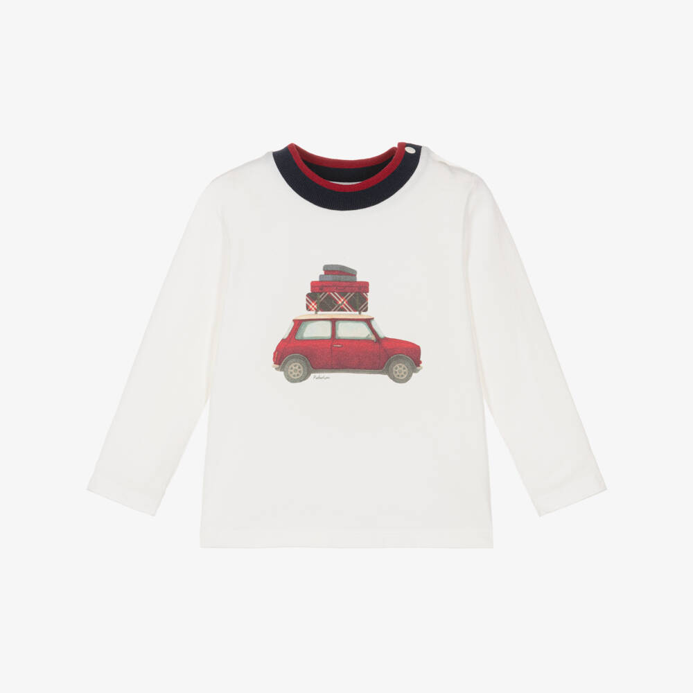 Patachou-Boys Ivory Long Sleeve Car Print Top | Childrensalon