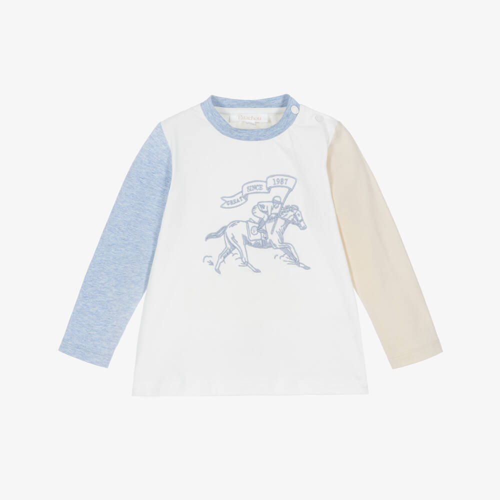 Patachou-Boys Ivory Racehorse Top with Contrasting Sleeves | Childrensalon