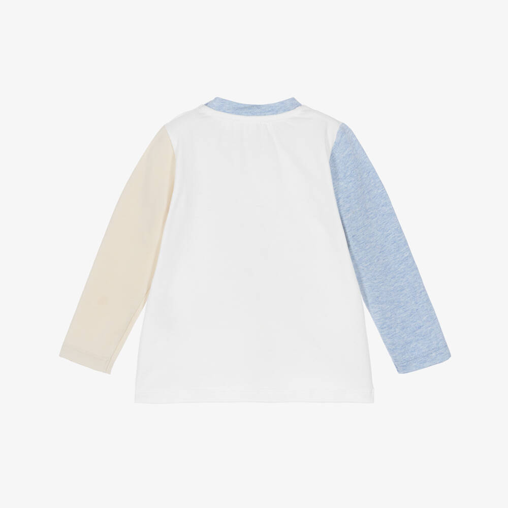 Patachou-Boys Ivory Racehorse Top with Contrasting Sleeves | Childrensalon