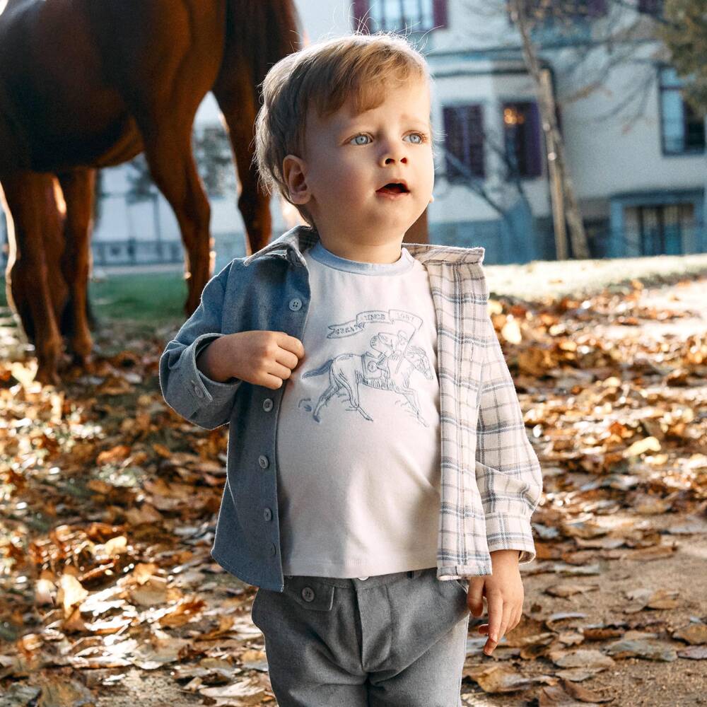 Patachou-Boys Ivory Racehorse Top with Contrasting Sleeves | Childrensalon