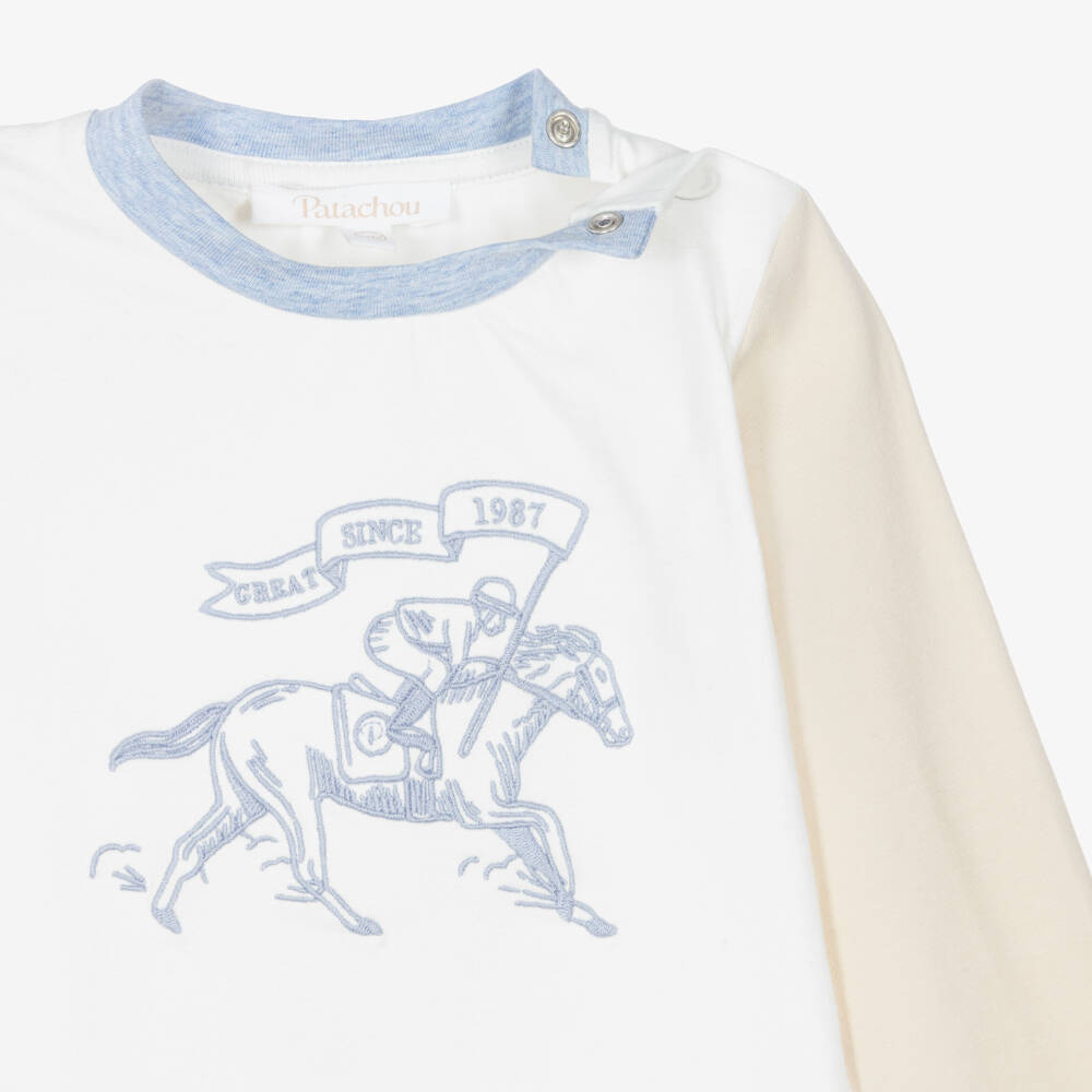Patachou-Boys Ivory Racehorse Top with Contrasting Sleeves | Childrensalon