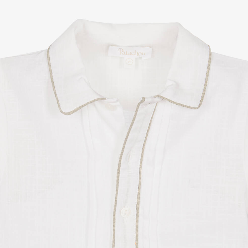 Patachou-Boys Ivory Shirt & Beige Twill Shorts Set | Childrensalon