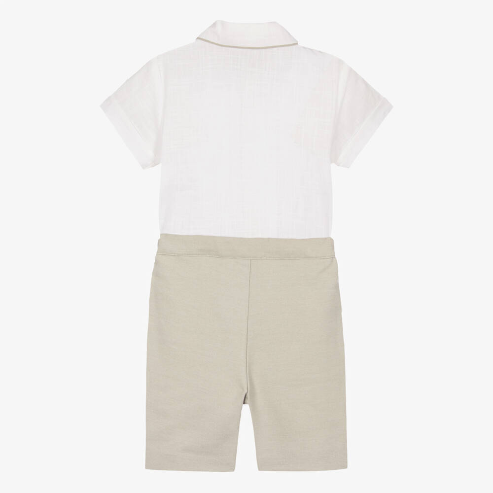 Patachou-Boys Ivory Shirt & Beige Twill Shorts Set | Childrensalon