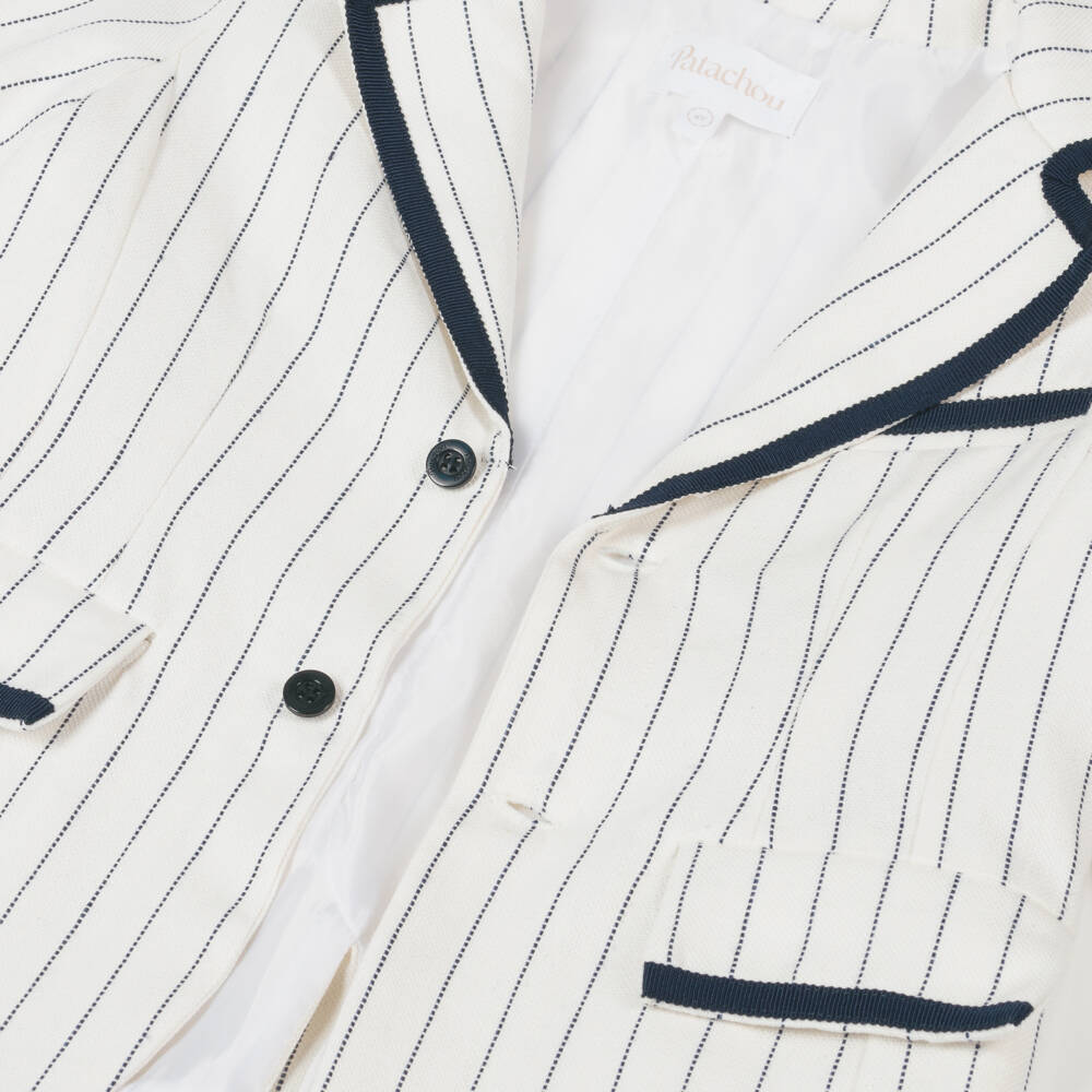 Patachou-Boys Ivory Striped Cotton & Linen Suit | Childrensalon