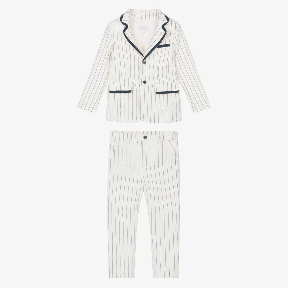 Patachou-Boys Ivory Striped Cotton & Linen Suit | Childrensalon