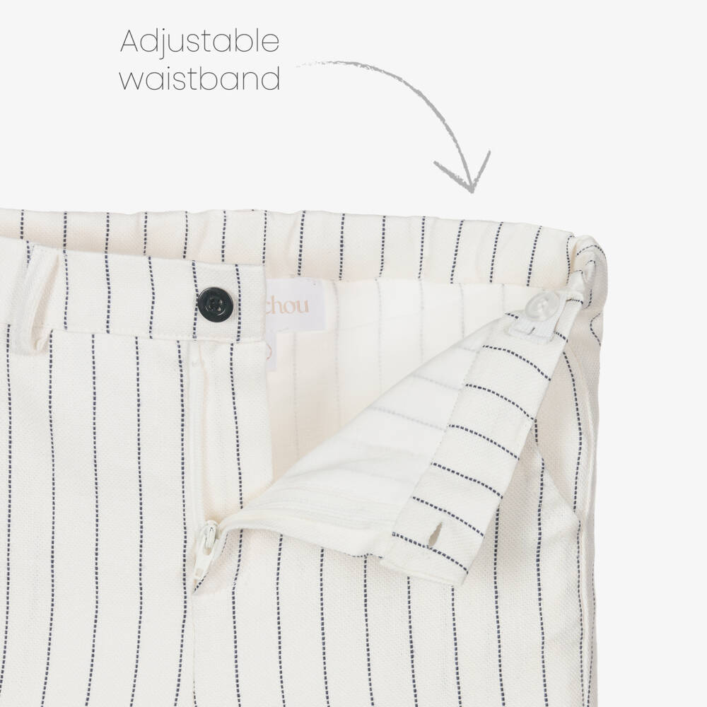 Patachou-Boys Ivory Striped Cotton & Linen Suit | Childrensalon