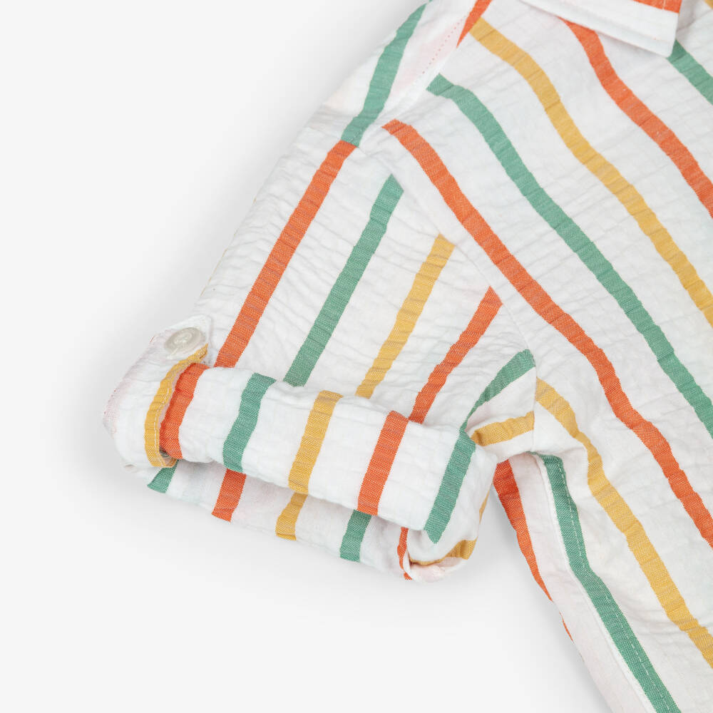 Patachou-Boys Ivory Striped Cotton Seersucker Shorts Set | Childrensalon