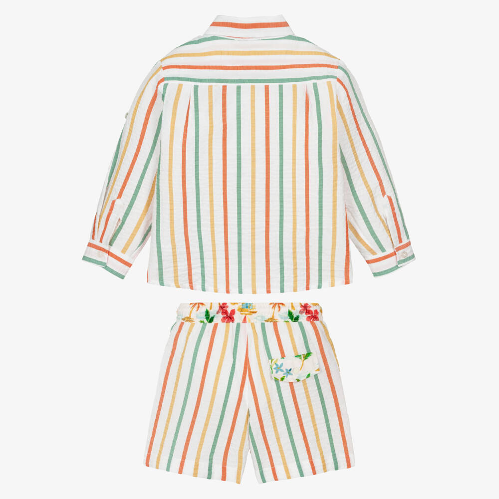 Patachou-Boys Ivory Striped Cotton Seersucker Shorts Set | Childrensalon