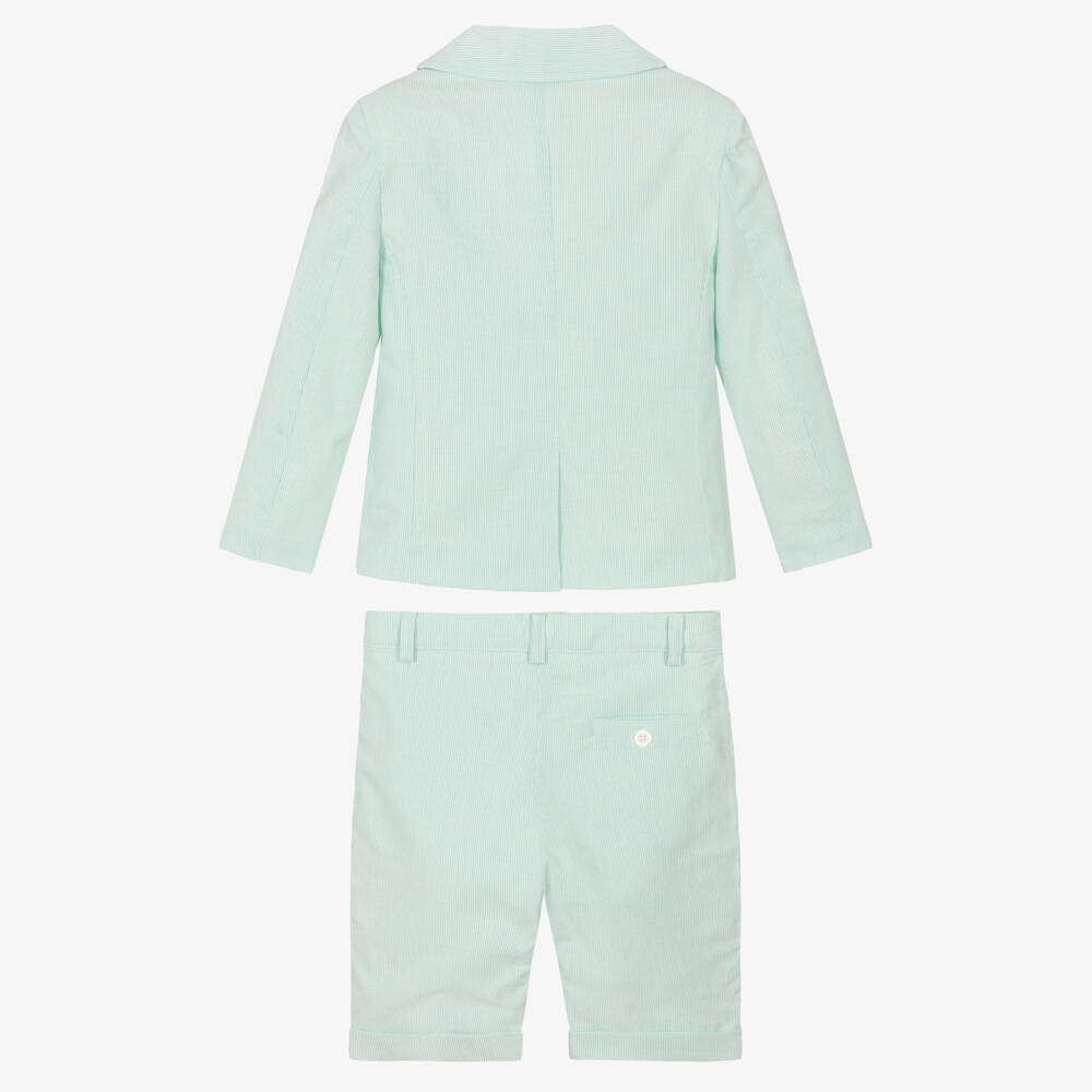 Patachou-Boys Mint Green Pinstripe Cotton Shorts Suit | Childrensalon