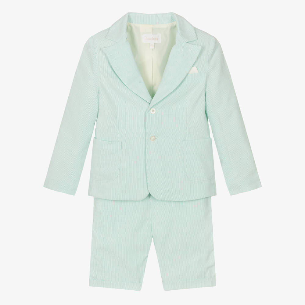 Patachou-Boys Mint Green Pinstripe Cotton Shorts Suit | Childrensalon