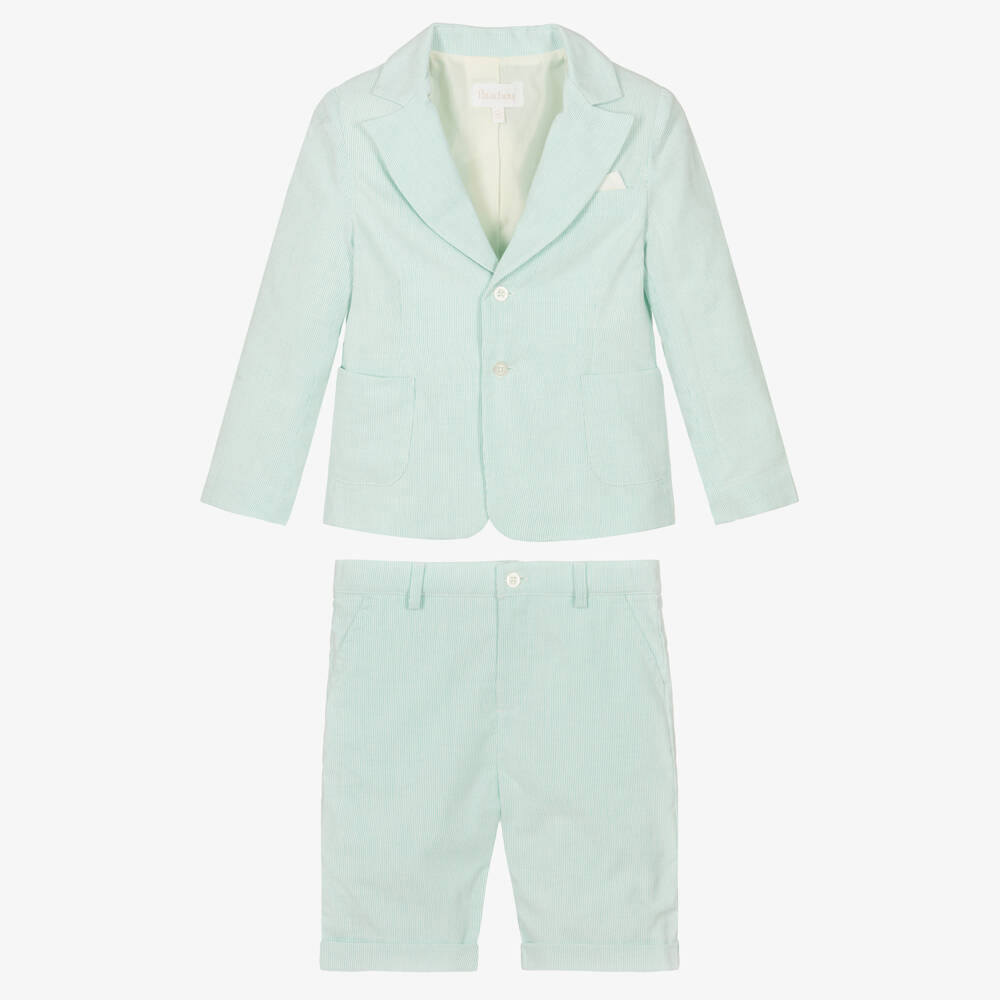 Patachou-Boys Mint Green Pinstripe Cotton Shorts Suit | Childrensalon