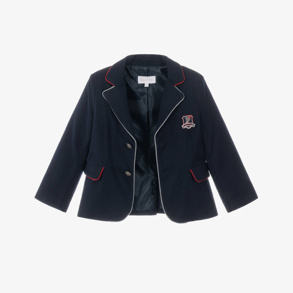 Patachou-Boys Navy Blue Blazer with Red & Grey trims | Childrensalon