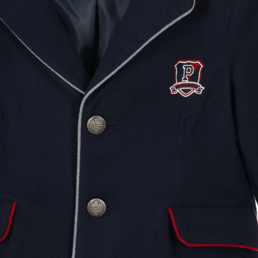 Patachou-Boys Navy Blue Blazer with Red & Grey trims | Childrensalon