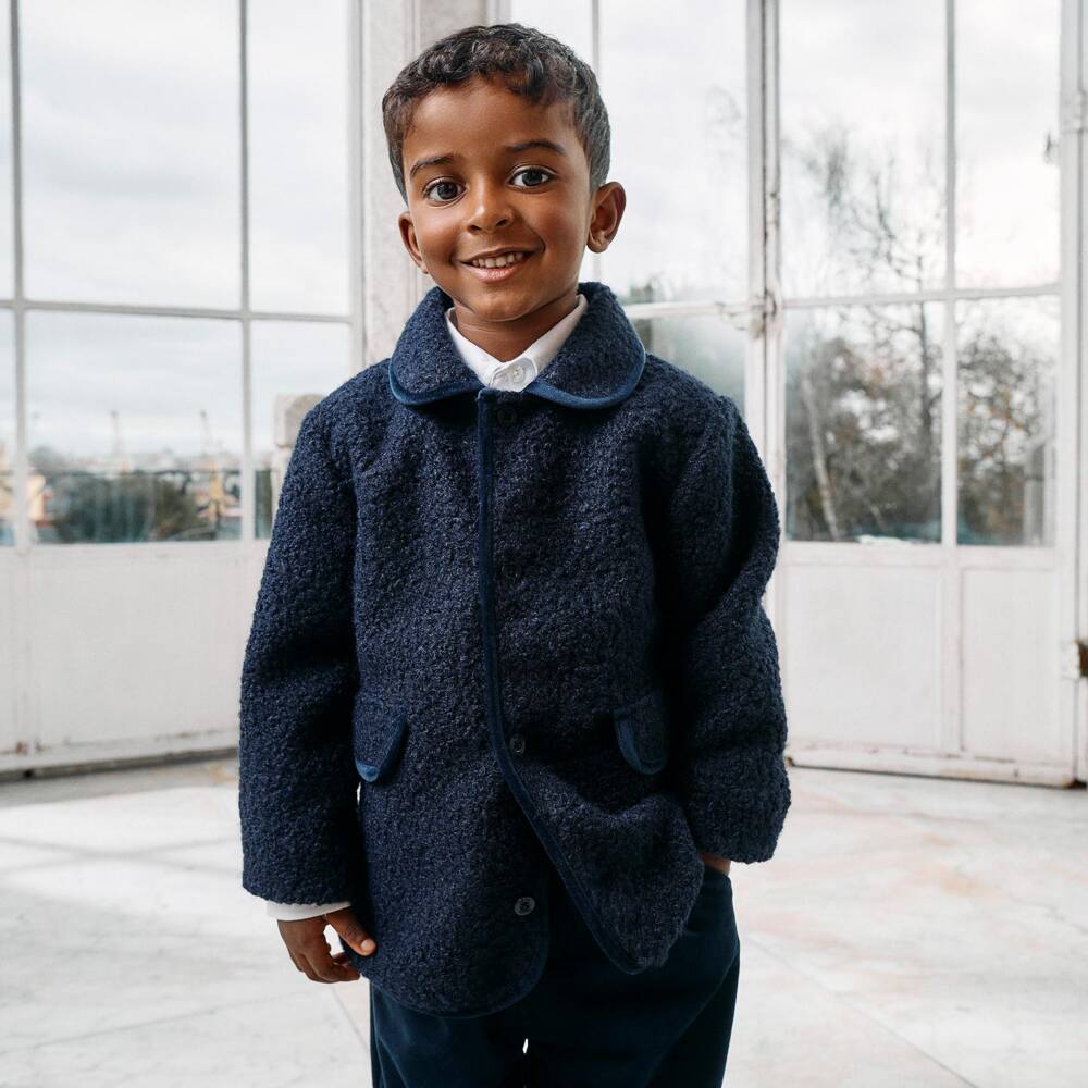 Patachou-Boys Navy Blue Boucle Jacket | Childrensalon