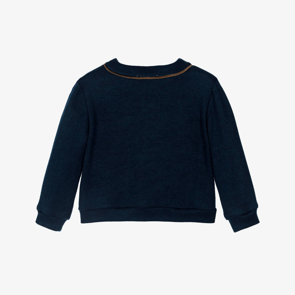 Patachou-Boys Navy Blue Cardigan with Velvet Trim | Childrensalon
