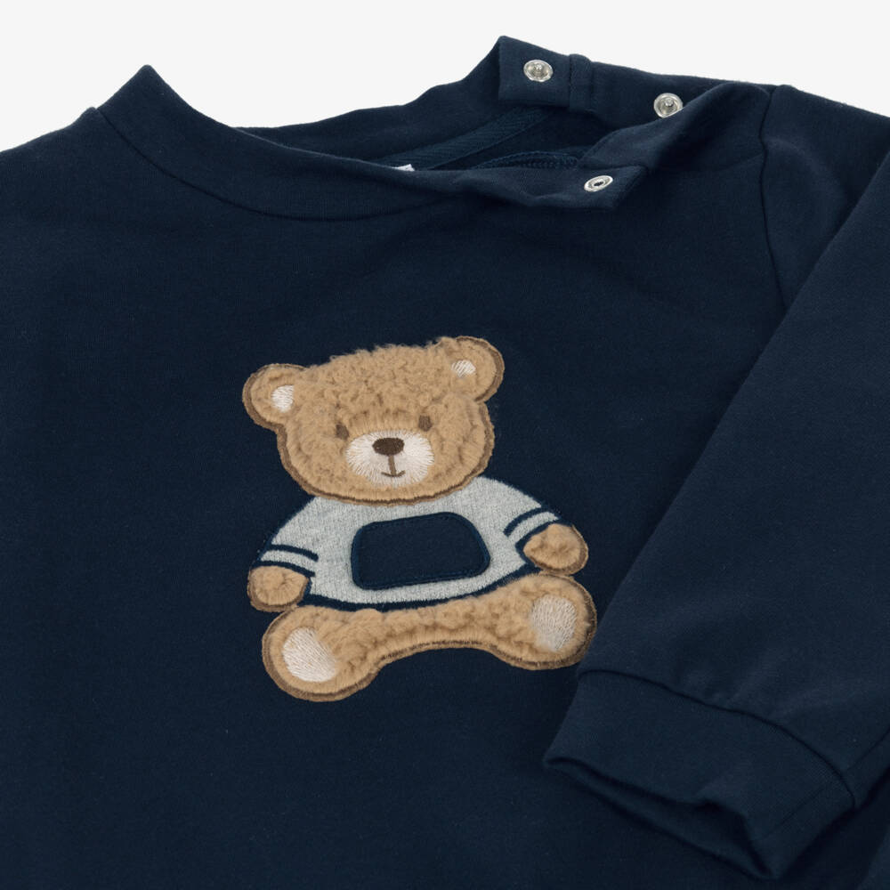 Patachou-Boys Navy Blue Cotton Tracksuit with Fluffy Bear Motif | Childrensalon