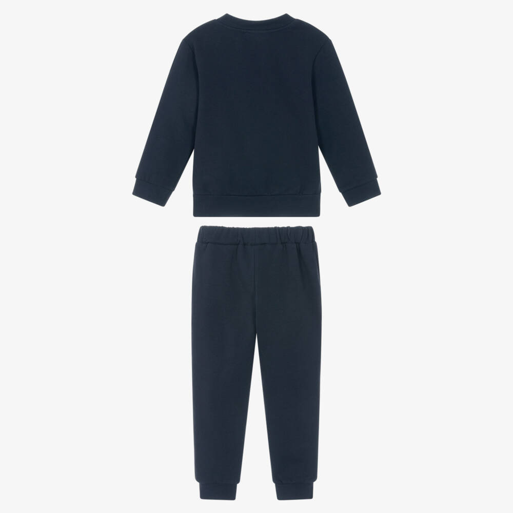 Patachou-Boys Navy Blue Cotton Tracksuit with Fluffy Bear Motif | Childrensalon