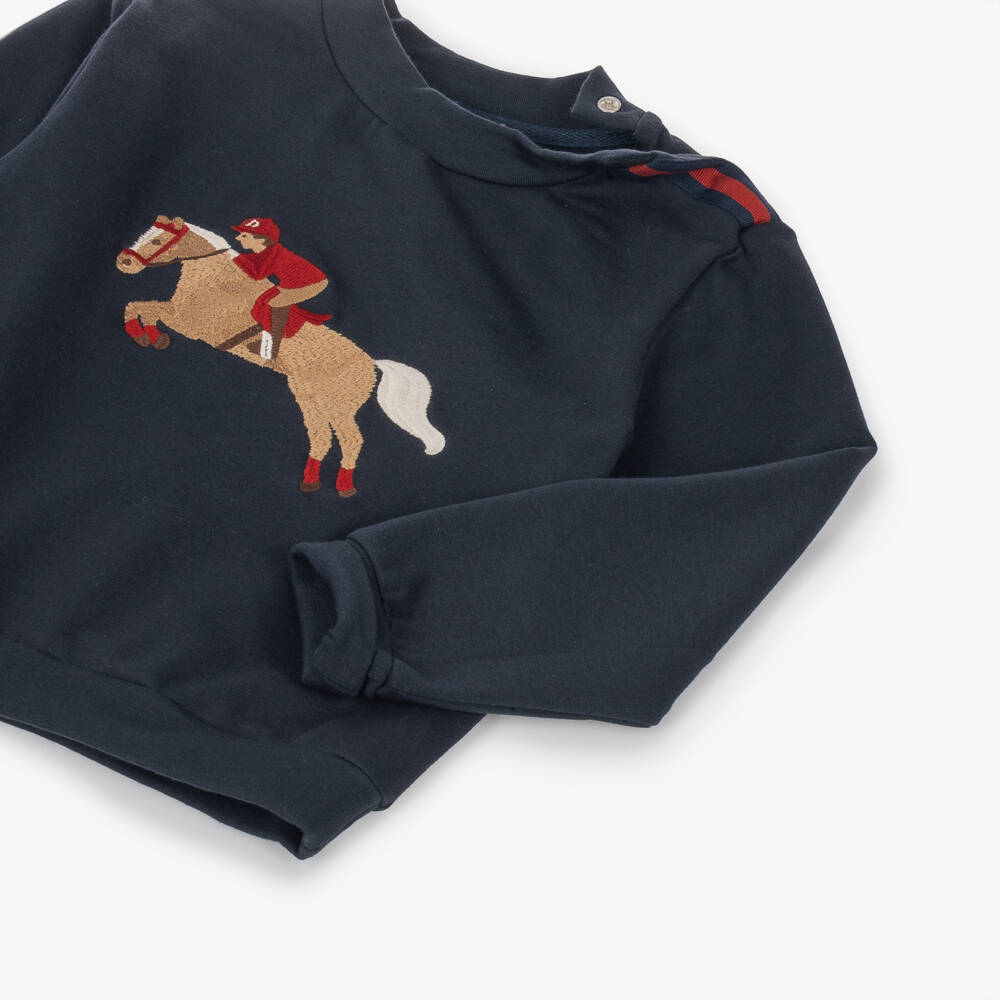Patachou-Boys Navy Blue Cotton Tracksuit with Race Horse Embroidery | Childrensalon