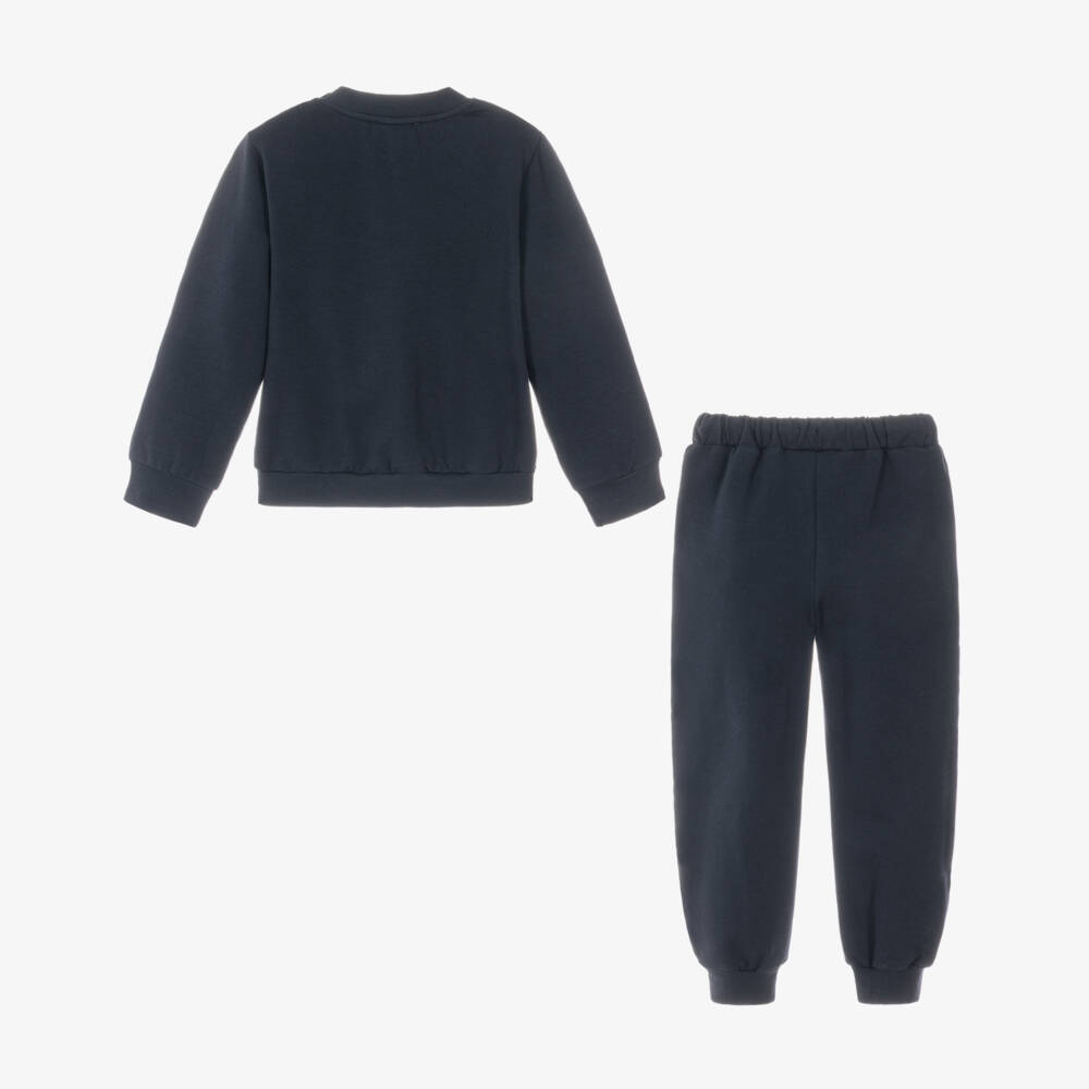 Patachou-Boys Navy Blue Cotton Tracksuit with Race Horse Embroidery | Childrensalon