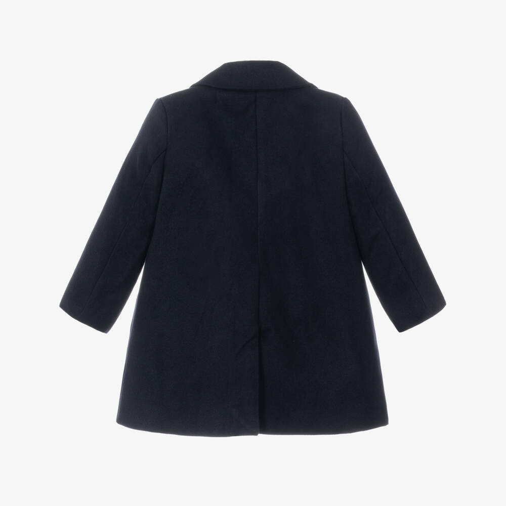 Patachou-Boys Navy Blue Double Breasted Felted Coat with Crest Button | Childrensalon