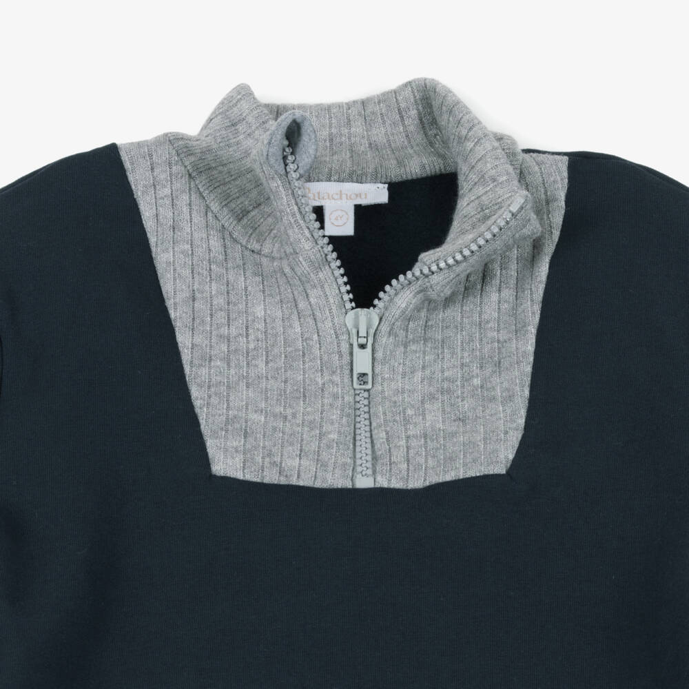 Patachou-Boys Navy Blue Half Zip Cotton Tracksuit | Childrensalon